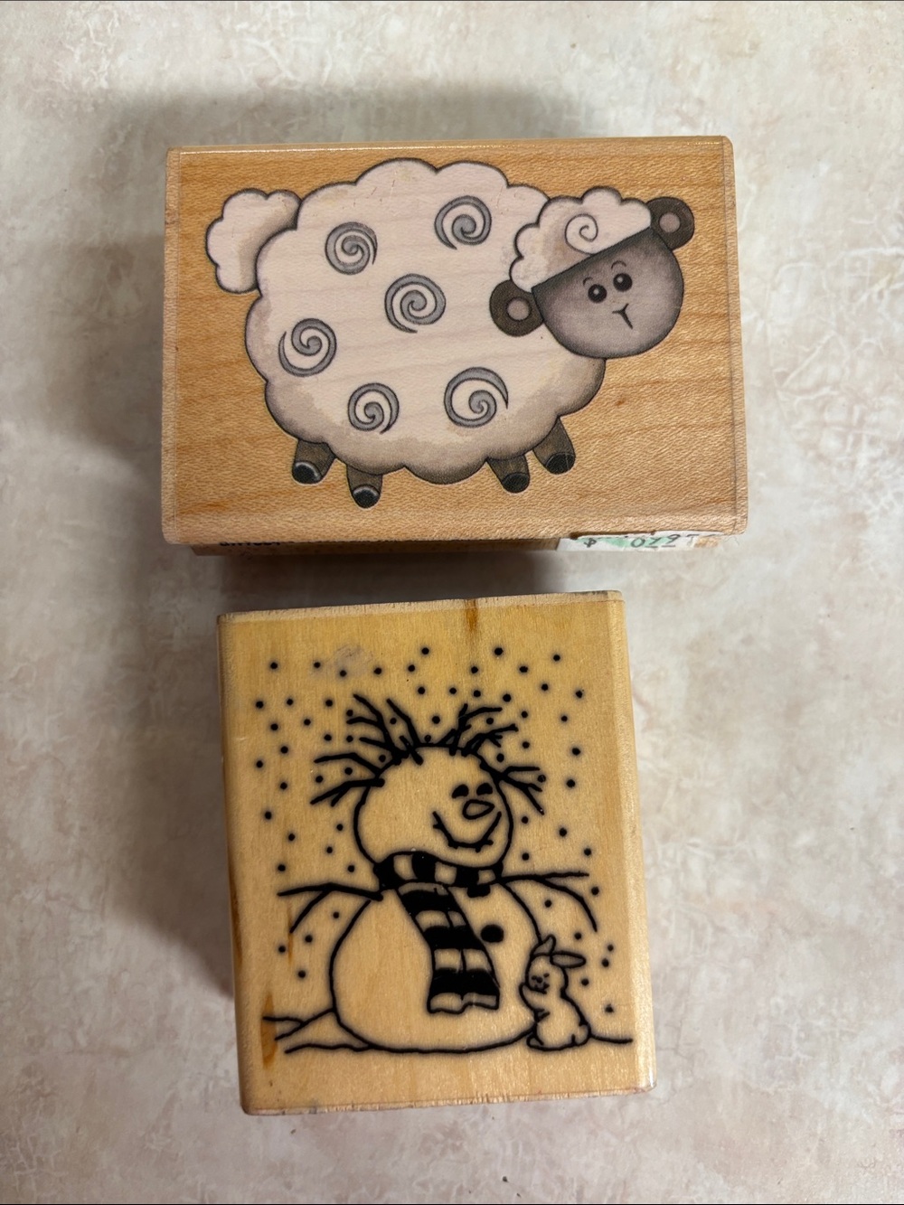Wooden Kids Stamp Set - Sheep & Snowman - Natural Wood